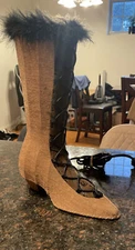 Fashion Heeled Boot Leg Lamp 13” tan black fur