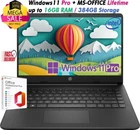 HP 14" Laptop HD Intel 4-Core Up to 16GB RAM&384GB Storage Win11Pro+OFFICE Black