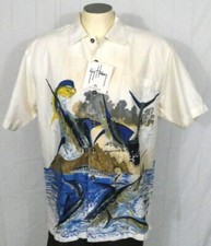 Guy Harvey White Medium Casual SS Shirt Marlin Dolphinfish NWT USA Cotton Blend