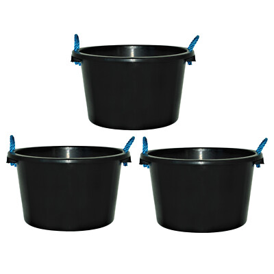 3 x 45L Eimer mit Seilgriffen Schwarz Schwerlast Kunststoff Mistwanne Wasserspeicher