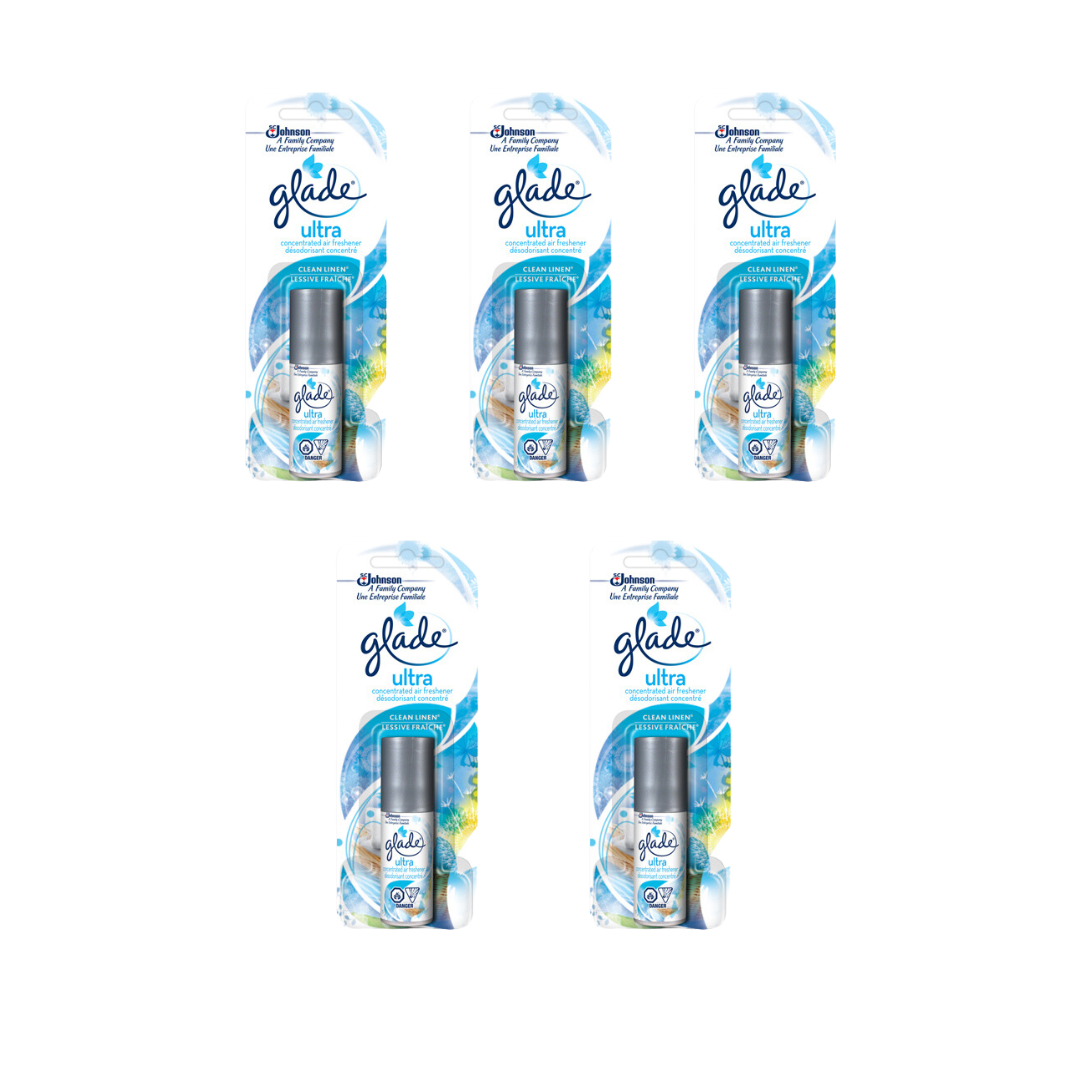 5x Glade Ultra Clean Linen Concentrated Air Freshener On The Go Travel