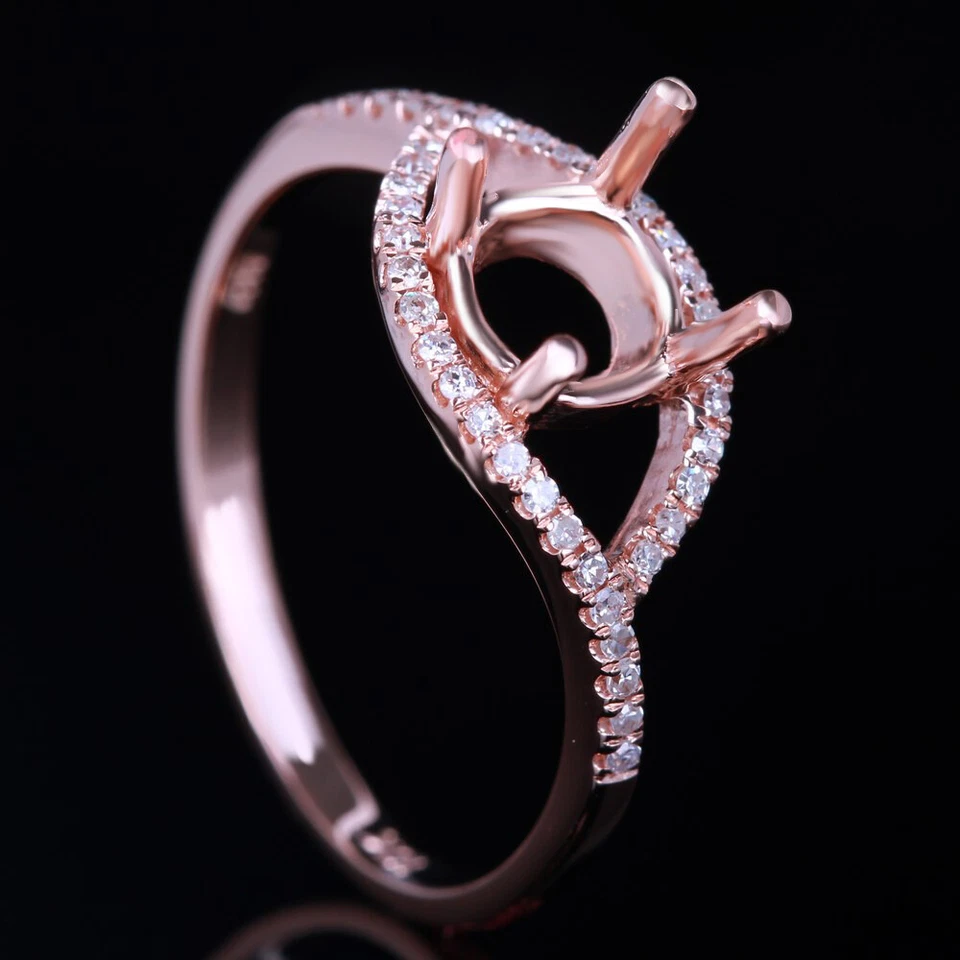 7MM  ROUND 10K ROSE GOLD PAVE NATURAL DIAMONDS ENGAGMENT WEDDING WOMEN'S RING - Image 4 of 4