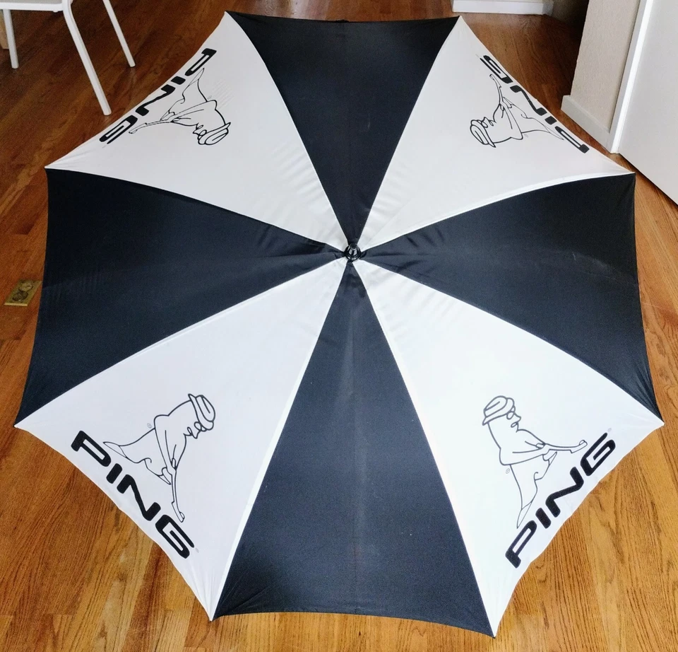 Paraguas de golf PING vintage hecho en EE. UU. Haas-Jordan 55" negro/blanco Foto 3 de 4