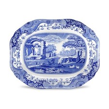 Spode Blue Italian Medium Oval Platter - 14" Scroll Border  Countryside Scene