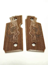 Walnut Skull Springfield Armory 911 .380 Grips Checkered Engraved Textured