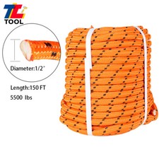 1/2" 150' 6180Lbs Breaking Strength Orange Bull Rope Double Braid Polyester Rope