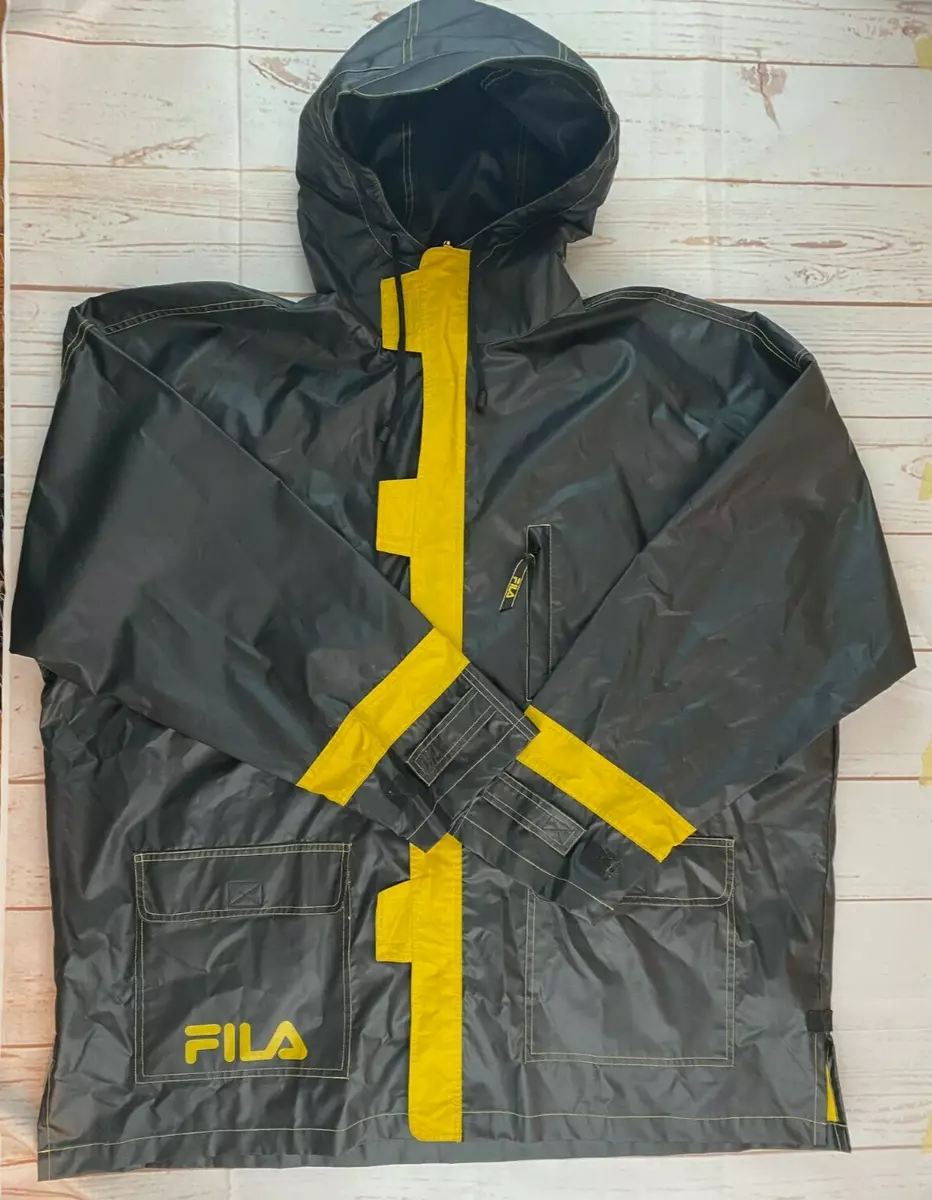 Fila Raincoat Jacket Men s Black Yellow Visor Hooded Parka Size XL