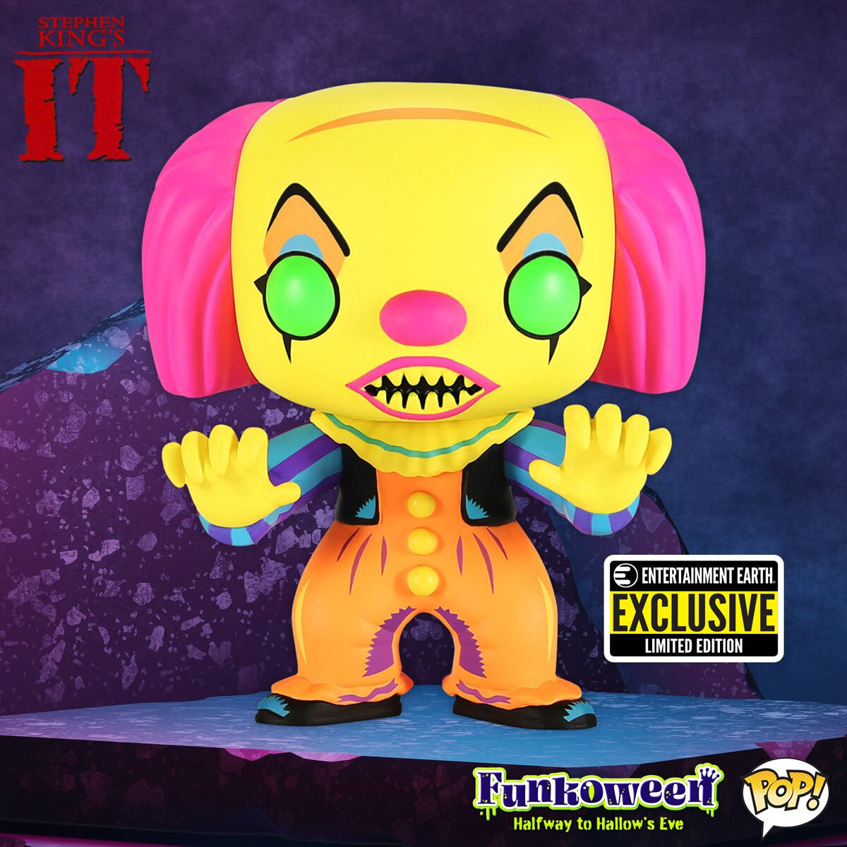 Funko Pop Pennywise 55 IT Movie Black Light Exclusive Vinyl Figure
