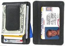 BLACK MAGNETIC Leather MONEY CLIP ID Holder ID Wallet Credit Card Mens New 