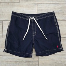 Polo Ralph Lauren Nylon Navy Blue Swim Trunks Men's Red Pony Mesh Lined Surf L