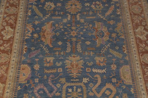 Vegetable Dye Turkish Authentic Oushak Rug Hand-Knotted 10x14 ft Blue - Picture 4 of 20