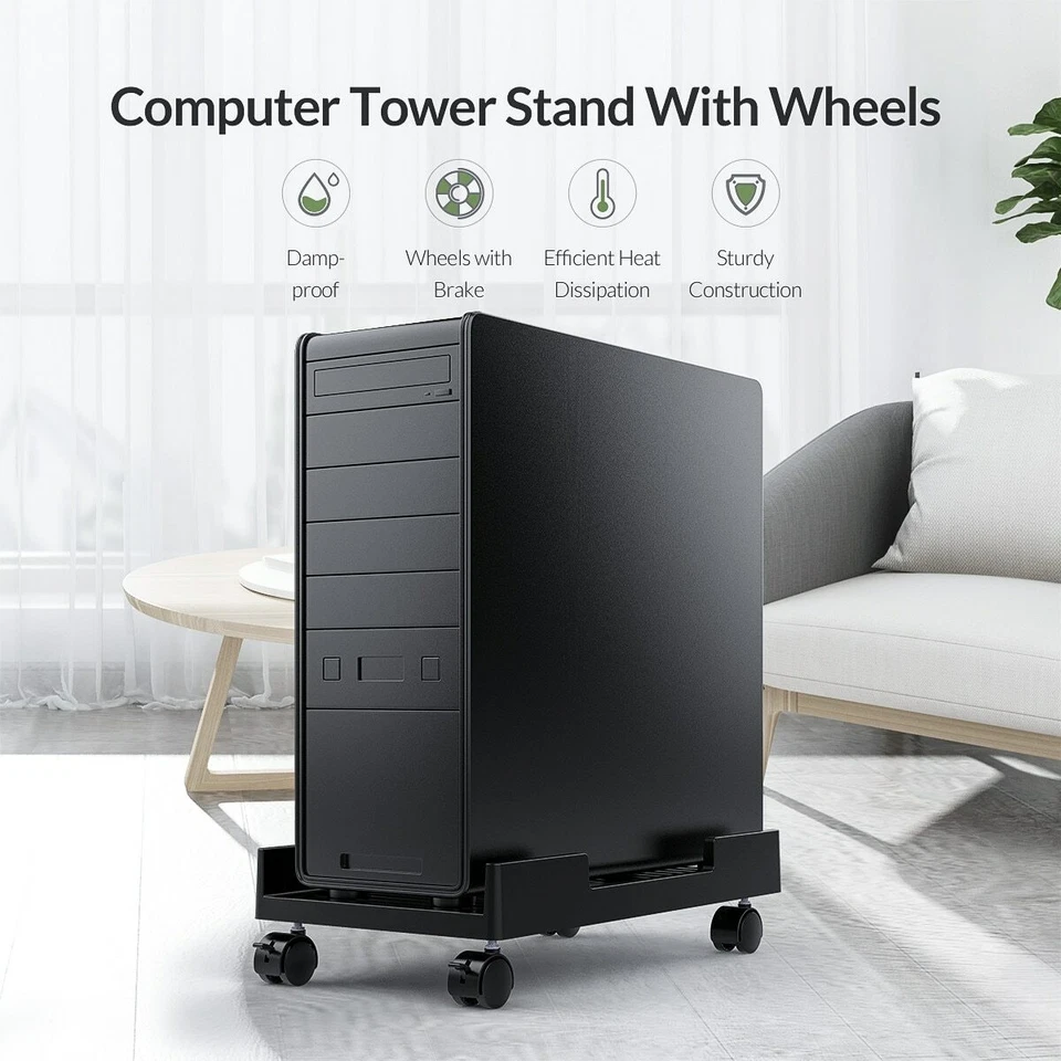 Suporte de torre de computador ORICO, suporte de CPU móvel com 4 rodas de rodízio compatível com torre de PC - Imagem 4 de 4