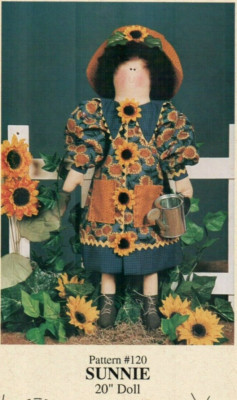 Sunnie 20 in Doll Dress & Hat Sunflower Buttons Craft Pattern Country Folk Art