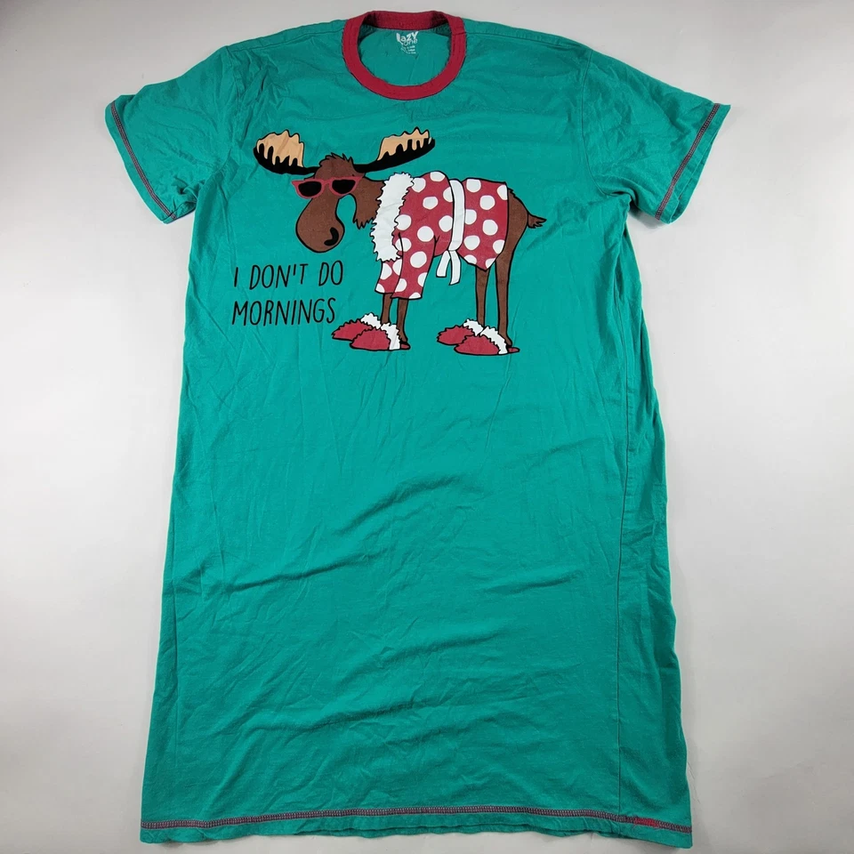 Lazy One Nightshirt I Don't Do Mornings Moose Womans Nightgown Sleepwear OneSize - Image 2 of 4
