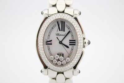 CHOPARD HAPPY SPORT OVAL 34MM STAINLESS STEEL FACTORY DIAMOND WATCH 27/8419-23