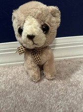 Vintage RUSS BERRIE Sitting Puppy Dog Plush With Plaid Neck Ribbon And Tie