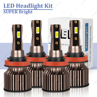4X H11+H11 LED Headlights Kit Combo Bulbs 6000K Hi Lo Beam Super White Bright