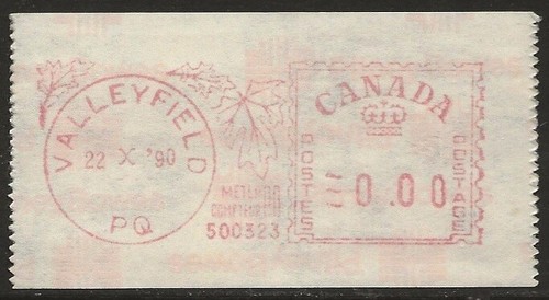 Canada 1990 Valleyfield QC Trial Print /Essay METER Label /Sticker VF-NH - Foto 1 di 2