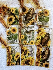 9 Vintage Sunflowers Owls Gift Hang Tags Parties Scrapbooks Junk Journals 542R