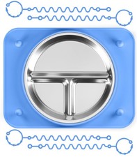 Baby Silicone Mat with Stainless Steel Divided Plate - Non-Slip Suction Base