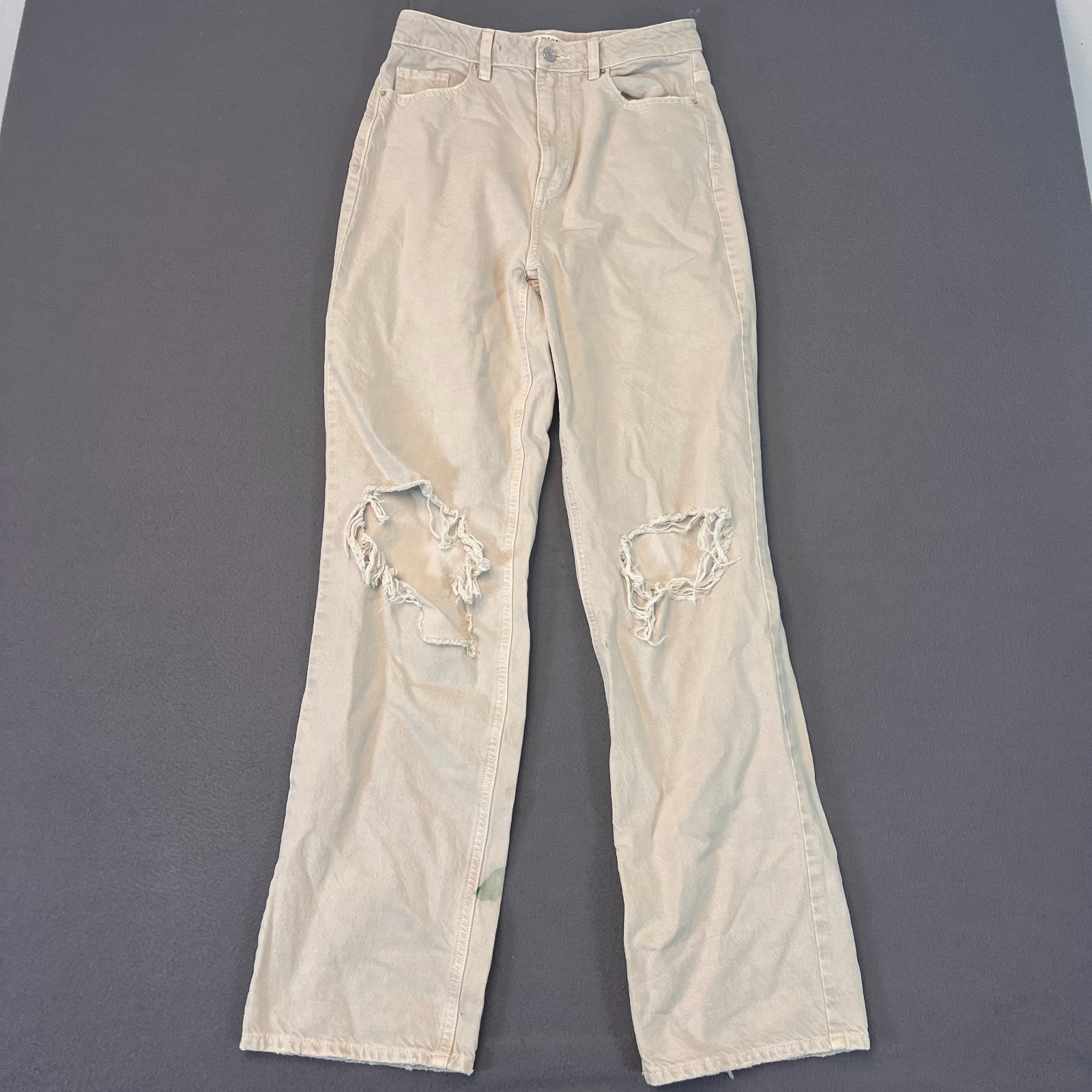 PacSun Jeans Womens 28 Ivory 90s Boyfriend High Rise Light Wash Distressed Rip