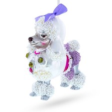 Elegant Bejeweled Poodle Blown Glass Christmas Ornament