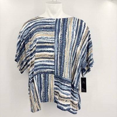Ali Miles Striped Tunic Top Blouse Womens Size 2X  Linen Artsy Lagenlook Lagom