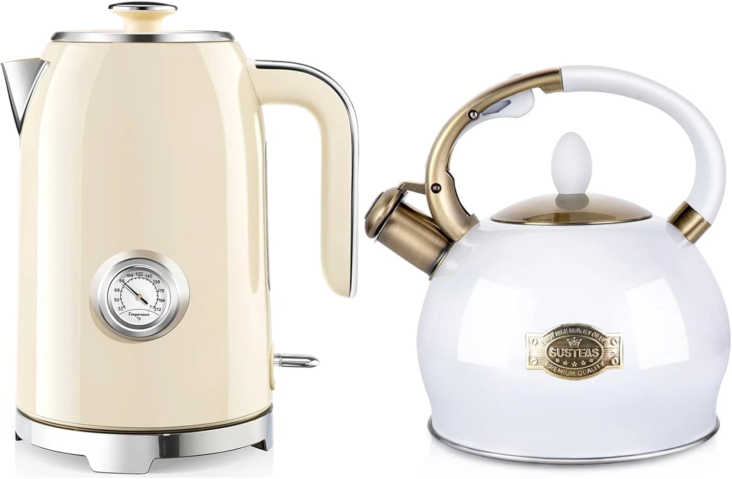 2.64Qt Whistling Tea Kettle & 57Oz Electric Kettle with Thermometer
