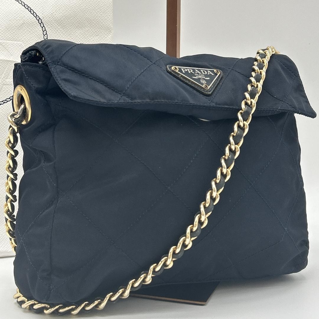 prada quilted nylon gold chain shoulder bag tote #PGE5BZ
