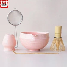 All in One Matcha Set Bamboo Whisk Ceramic Bowl Sifter Scoop Modern Kitchen New