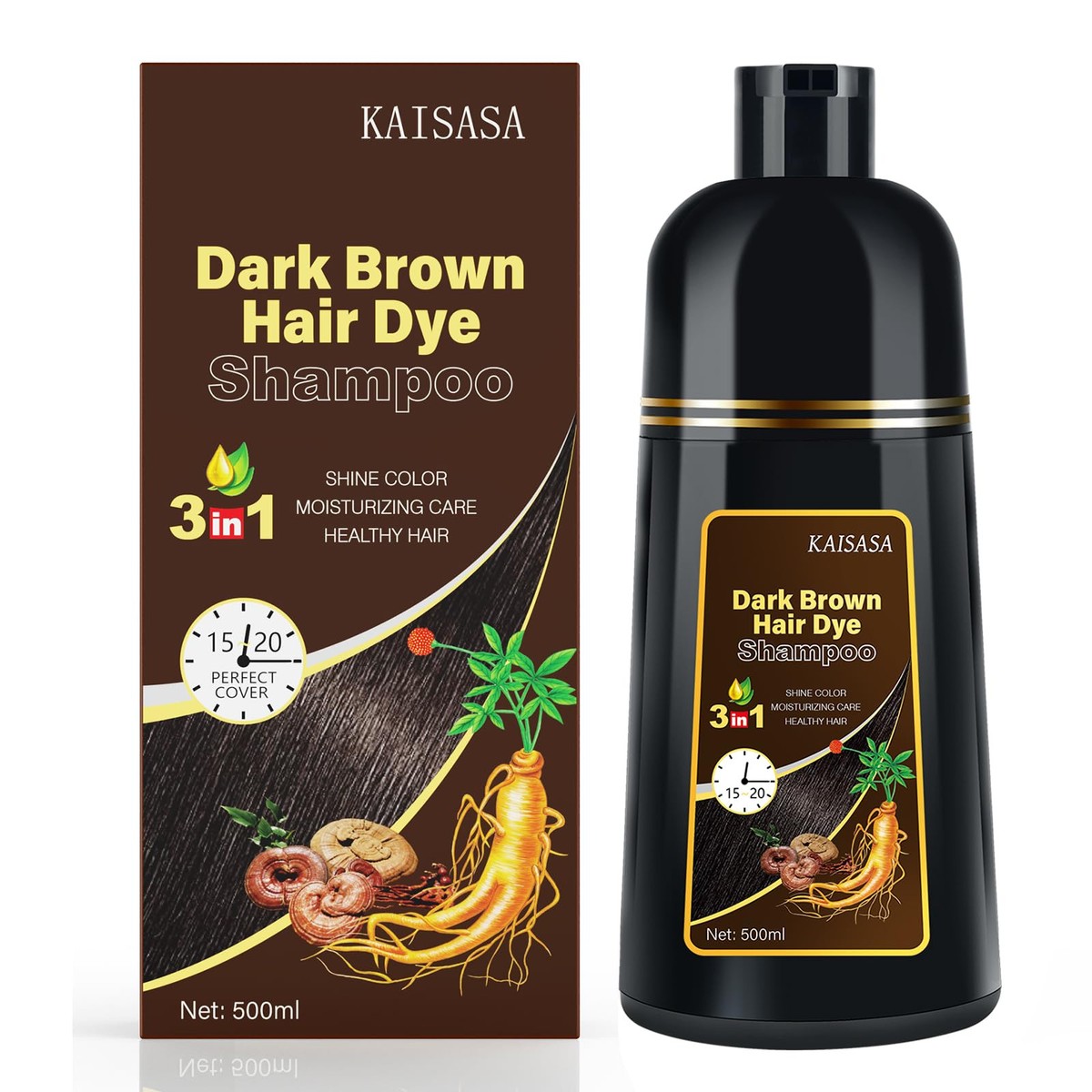 KAISASA Dark Brown Hair Dye Shampoo 3 in 1 for Gray Coverage