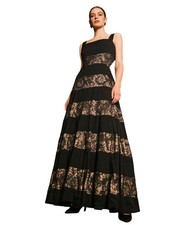 R  M Richards Black Evening Gown Dress Size 16 Lace Sequin Stretch Formal