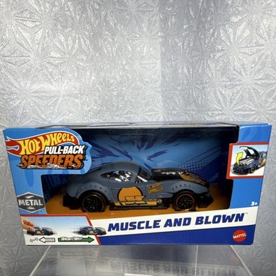 Hot Wheels Pull-Back Speeders Muscle and Blown Metal Pull Back Car Gray Orange