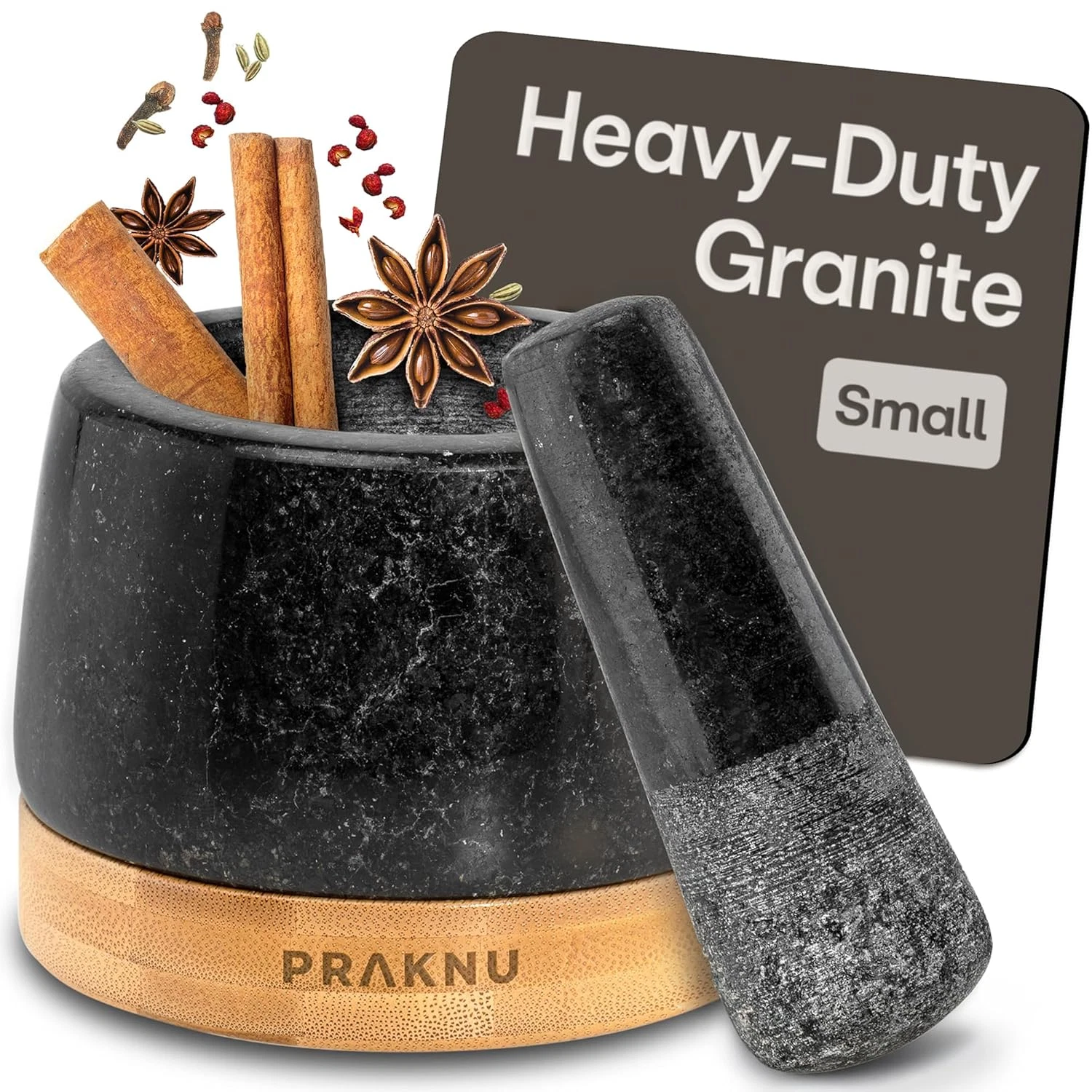 Mortar and Pestle Set Small - Heavy-Duty 1 Cup Stone Grinder for Spices & Herbs