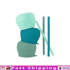 Silicone Sippy Cup Lids W/ Straws Toddlers Spill Proof Stretchy Lids 3 Pack New