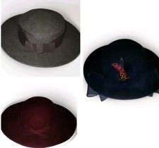 Bollman Geo W Vintage Wool Doeskin Felt Hat Feather USA Lot Of 3 Navy Gray Wine