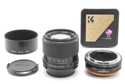 [Near MINT]Canon New FD 85mm f1.8 Portrait Lens + Mount Adapter FD E From JAPAN
