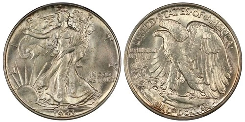 1943 Gem BU Walking Liberty Half Dollar- PCGS MS65 - Lustrous, PQ for Grade!
