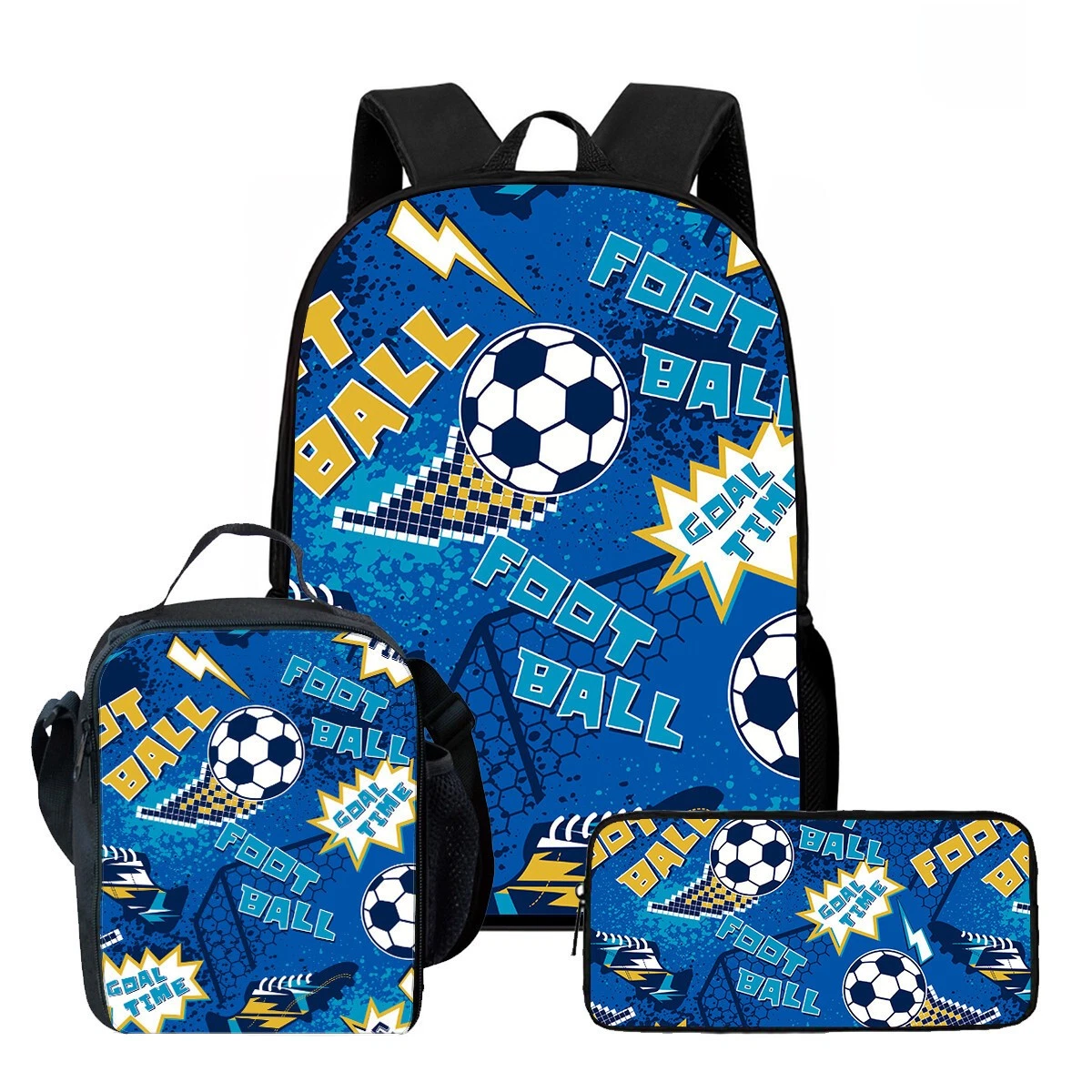 Football Soccer Backpack Set, School Bag Lunch Bag Pencil Case