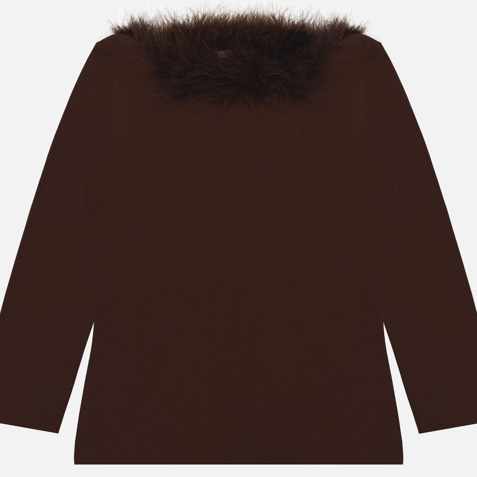 Vintage 90s Minimal Joseph A. Brown Feather Fur 3/4 Sleeve Silk Knit Sweater Top - Image 2 of 4