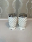 Vintage Fenton Hobnail Milk Glass Salt And Pepper Shakers Footed