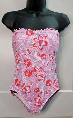 Draper James Floral One Piece Swimsuit Pink Purple Ruffle Women s XS NWT