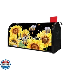 Welcome Summer Sunflower Bee Mailbox Covers, Magnetic Post Box Cover Wraps St