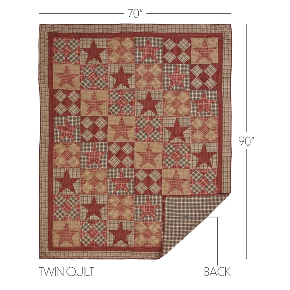 Rustic Twin Quilt Tan Patchwork Dawson Star Cotton Bedroom Decor VHC Brands - Image 3 of 4