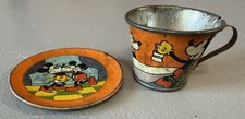 Vintage Walt Disney Mickey Mouse Ohio Art Tin Litho Cup & Saucer L@@K
