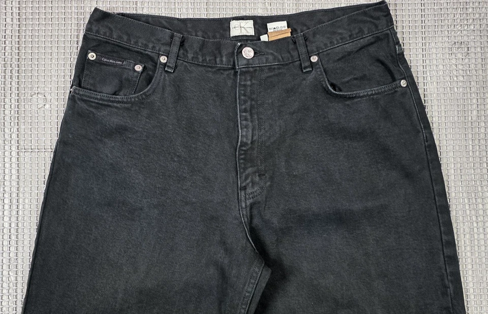 Vintage Calvin Klein Jeans Mens 34x34 Black Faded Denim Tapered Leg High Waist - Image 3 of 4