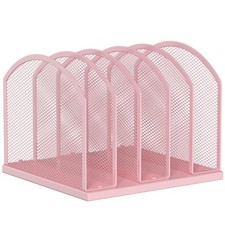 5Section Vertical Desktop Organizer Mesh File Folder Sorter Stand Pink