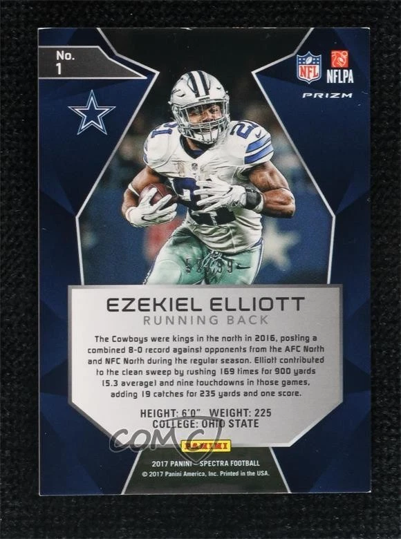 2017 Panini Spectra /99 Ezekiel Elliott (White Jersey) #1 - Image 2 of 2