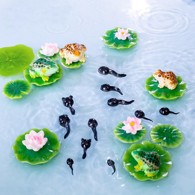 29Pcs Mini Artificial Pond Accessories Miniature Frog Tadpole Lotus and Water Li