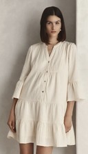 Quince Mini Dress Size XS Organic Cotton Gauze Bell Sleeve Tiered Lagenlook